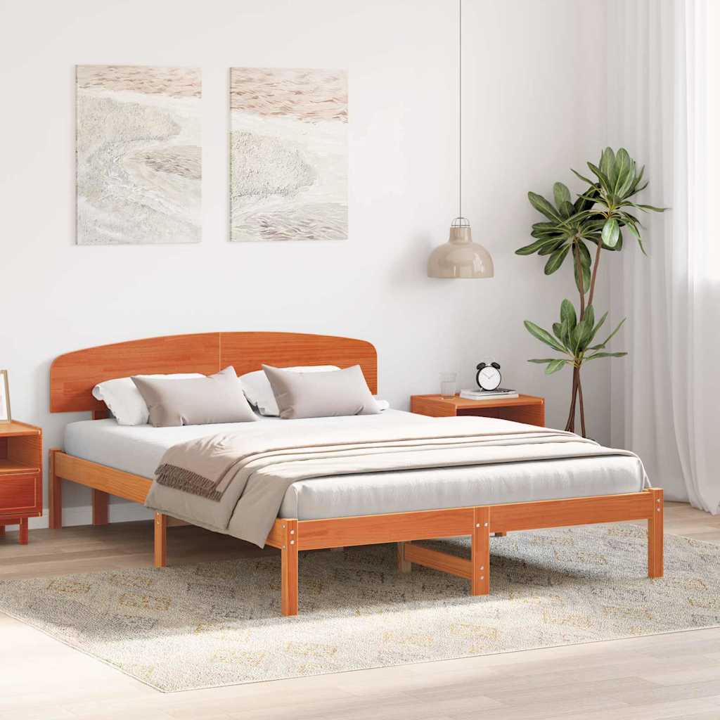 Bed Frame with Headboard Wax Brown 160 x 200 cm Solid Pine Wood