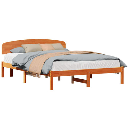 Bed Frame with Headboard Wax Brown 160 x 200 cm Solid Pine Wood