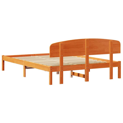 Bed Frame with Headboard Wax Brown 160 x 200 cm Solid Pine Wood