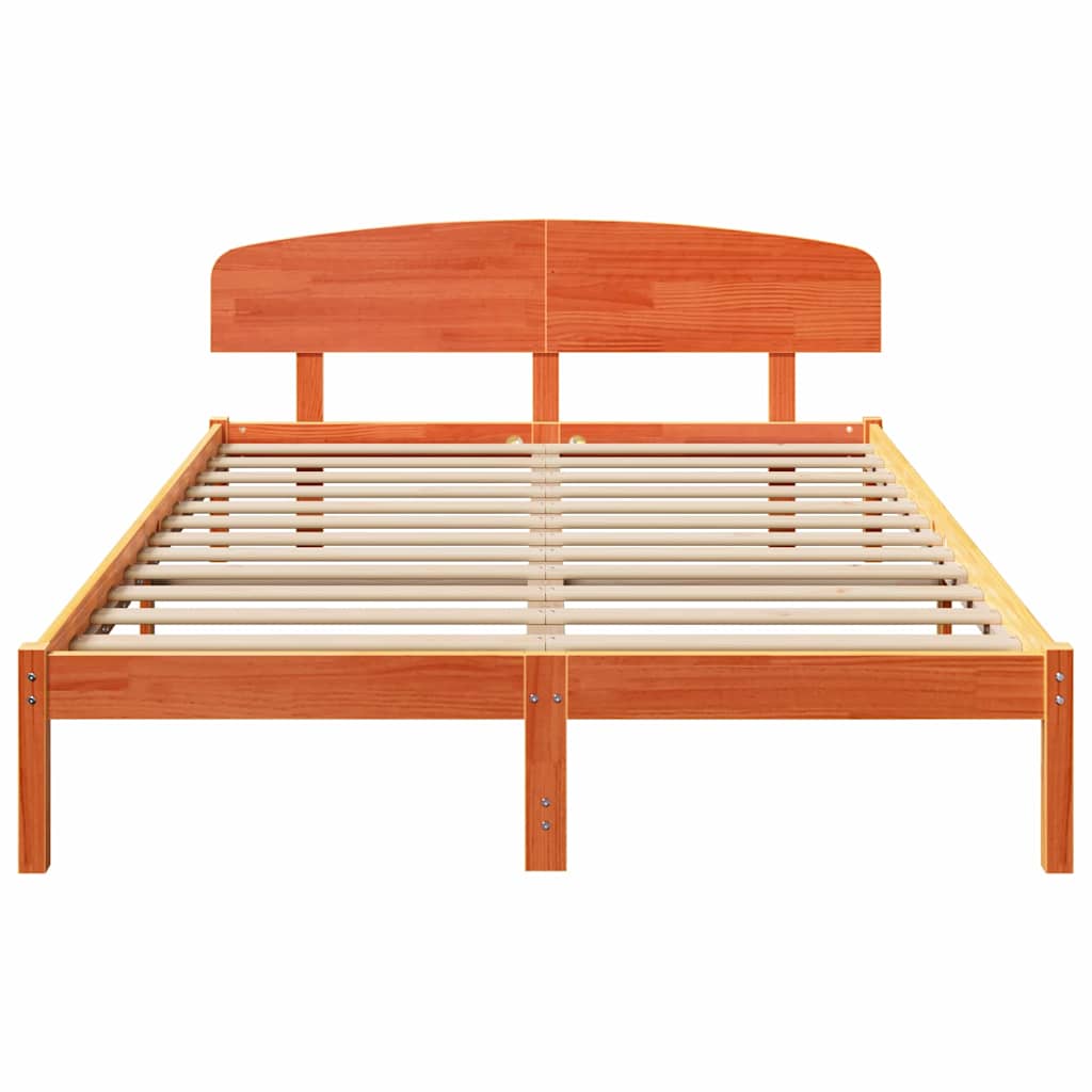 Bed Frame with Headboard Wax Brown 160 x 200 cm Solid Pine Wood