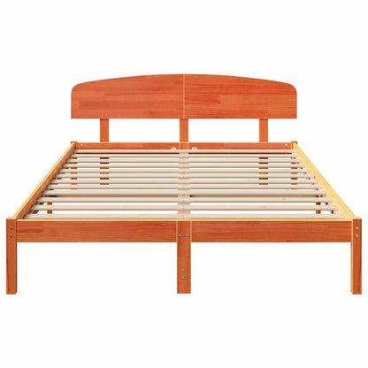 Bed Frame with Headboard Wax Brown 160 x 200 cm Solid Pine Wood