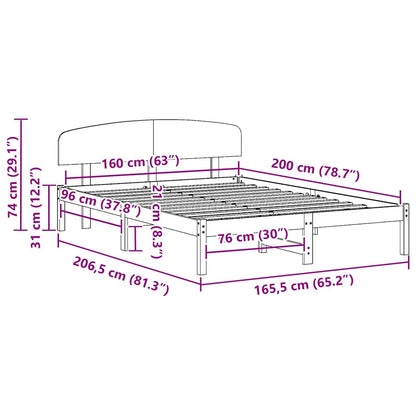 Bed Frame with Headboard Wax Brown 160 x 200 cm Solid Pine Wood
