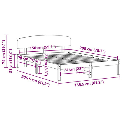 Bed Frame with Headboard Wax Brown 150 x 200 cm Solid Pine Wood
