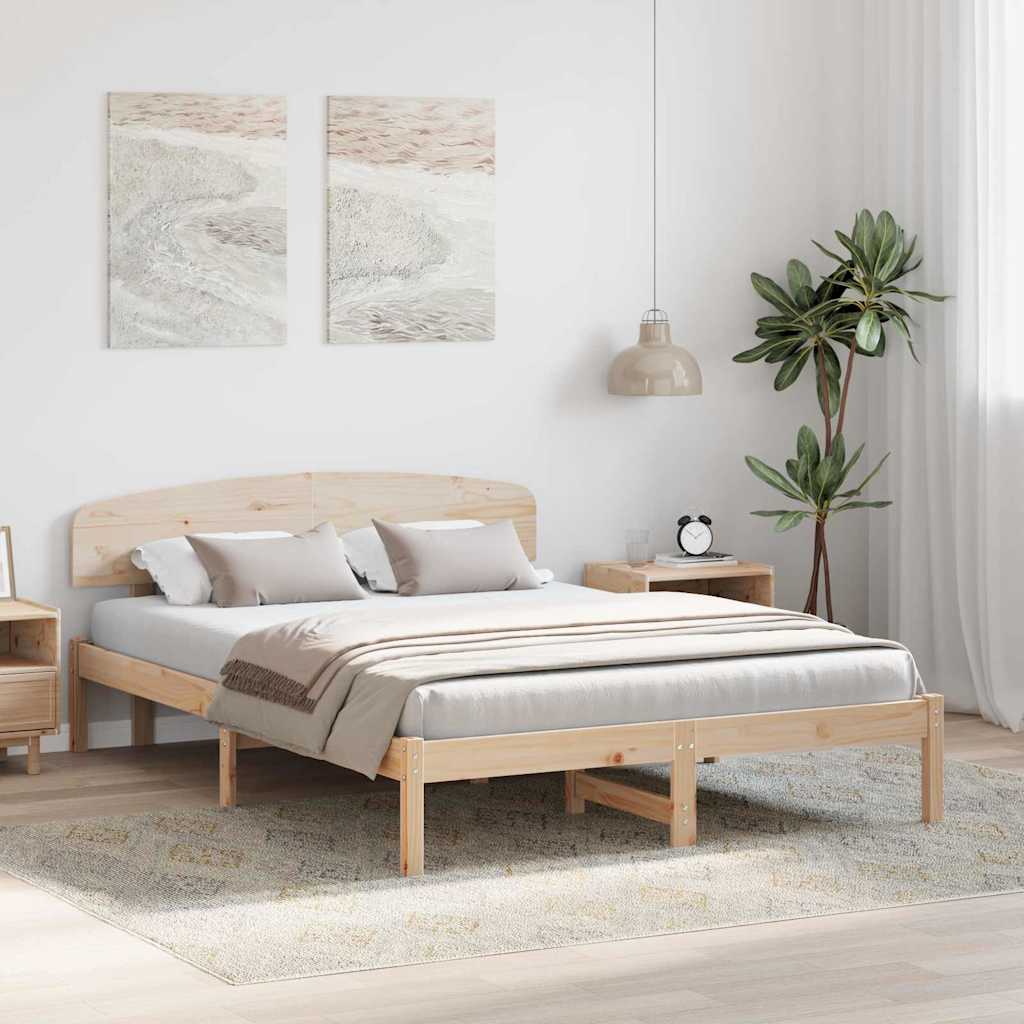 Bed Frame with Headboard Natural 140 x 200 cm Solid Pine Wood