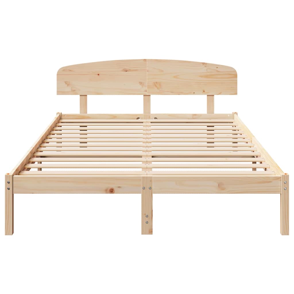 Bed Frame with Headboard Natural 140 x 200 cm Solid Pine Wood