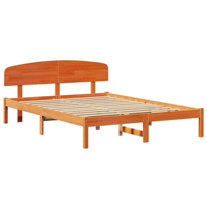 Bed Frame with Headboard Wax Brown 140 x 200 cm Solid Pine Wood