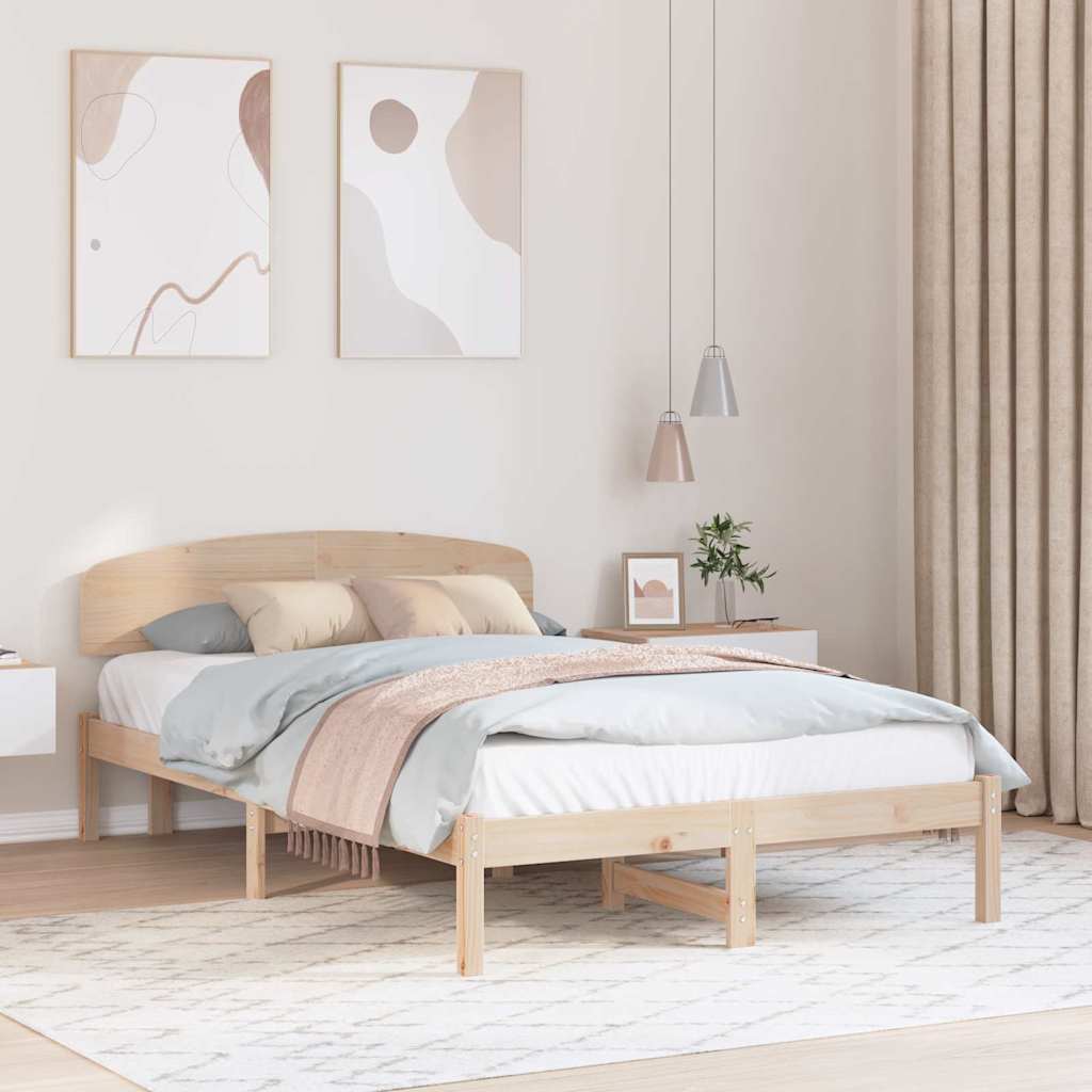 Bed Frame with Headboard Natural 120 x 200 cm Solid Pine Wood