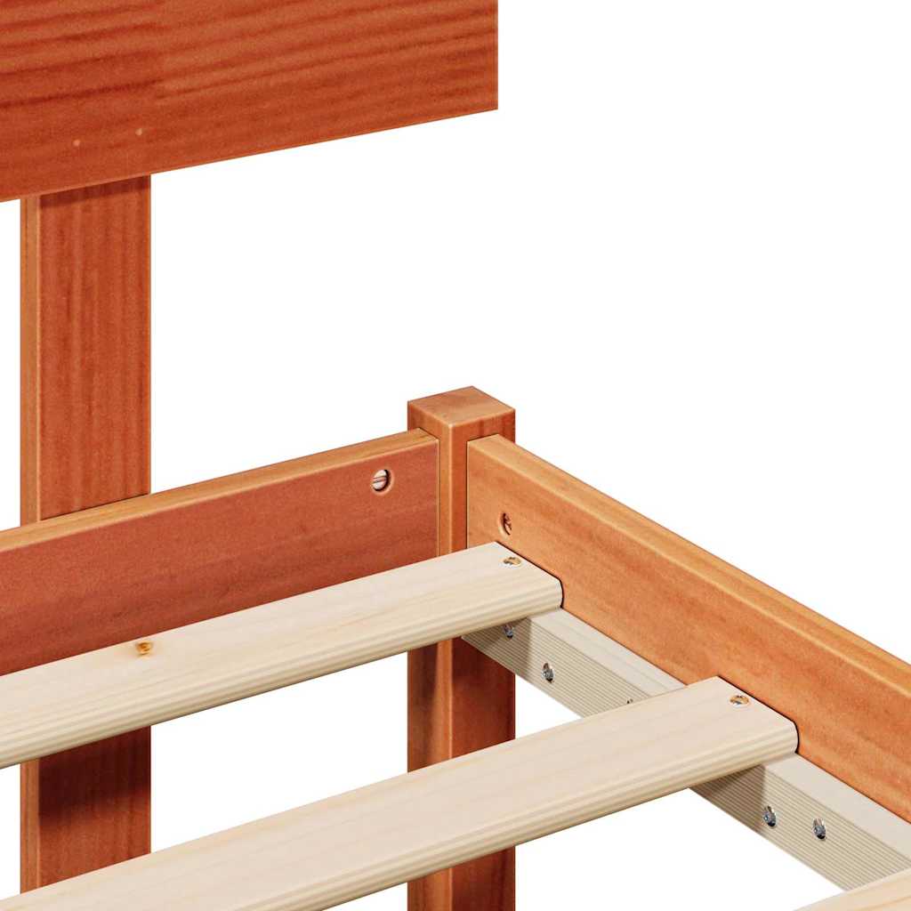 Bed Frame with Headboard Wax Brown 120 x 200 cm Solid Pine Wood