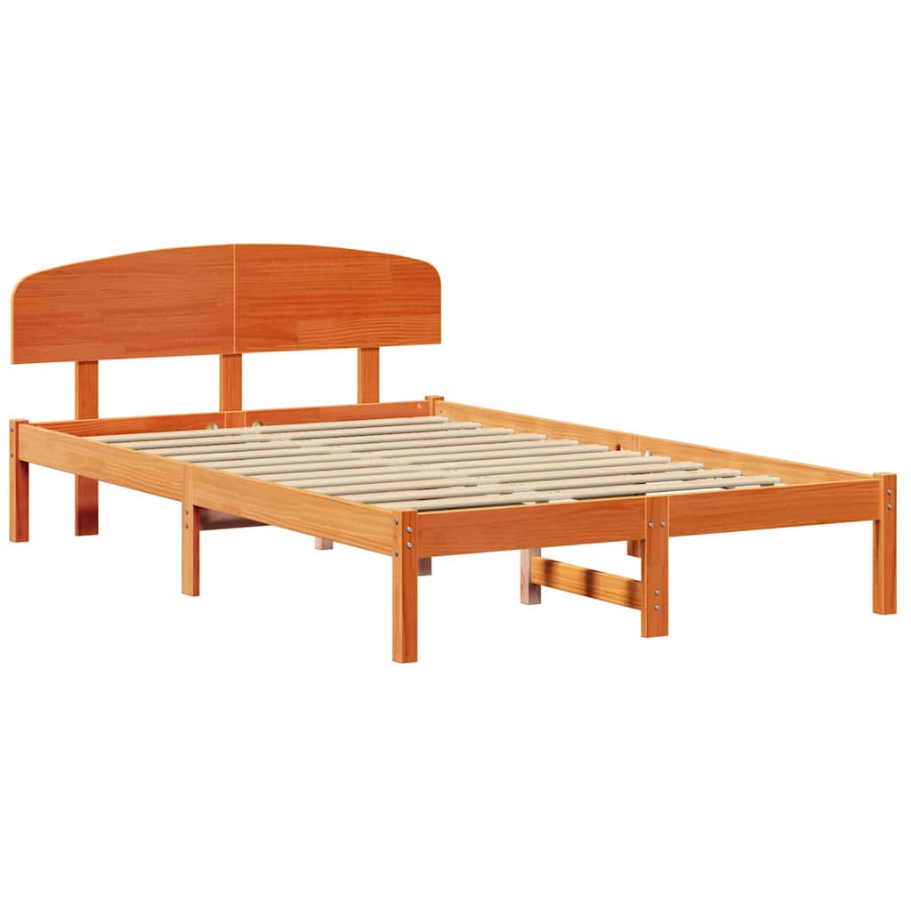 Bed Frame with Headboard Wax Brown 120 x 200 cm Solid Pine Wood