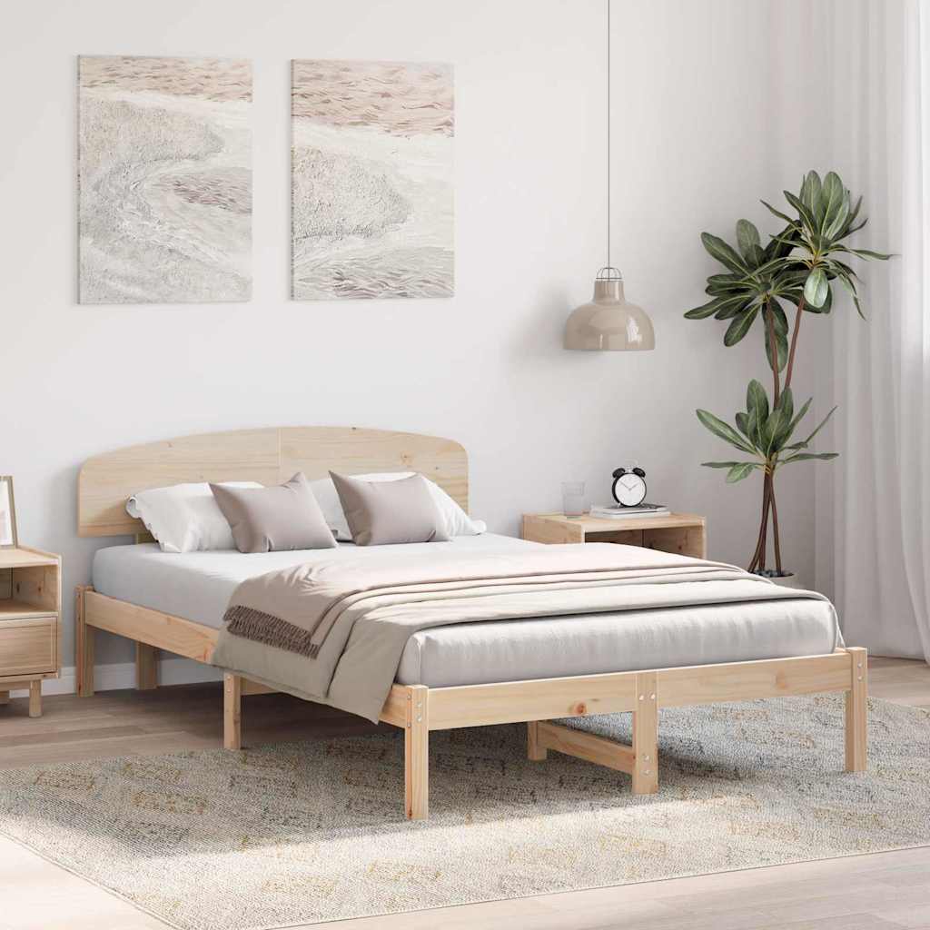 Bed Frame with Headboard Natural 140 x 190 cm Solid Pine Wood