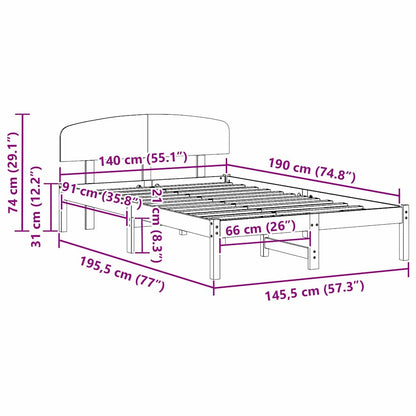 Bed Frame with Headboard Natural 140 x 190 cm Solid Pine Wood