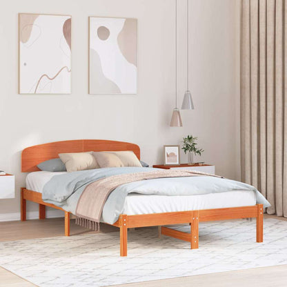 Bed Frame with Headboard Wax Brown 140 x 190 cm Solid Pine Wood