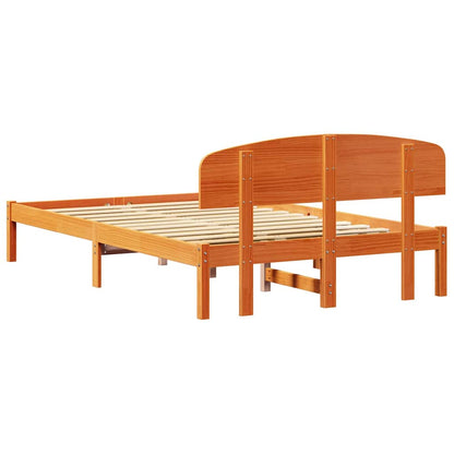 Bed Frame with Headboard Wax Brown 140 x 190 cm Solid Pine Wood