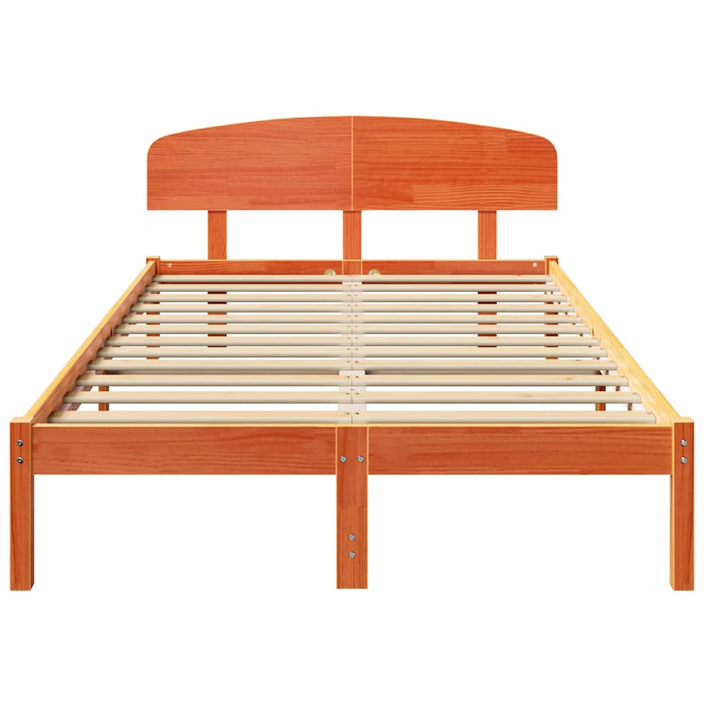 Bed Frame with Headboard Wax Brown 140 x 190 cm Solid Pine Wood
