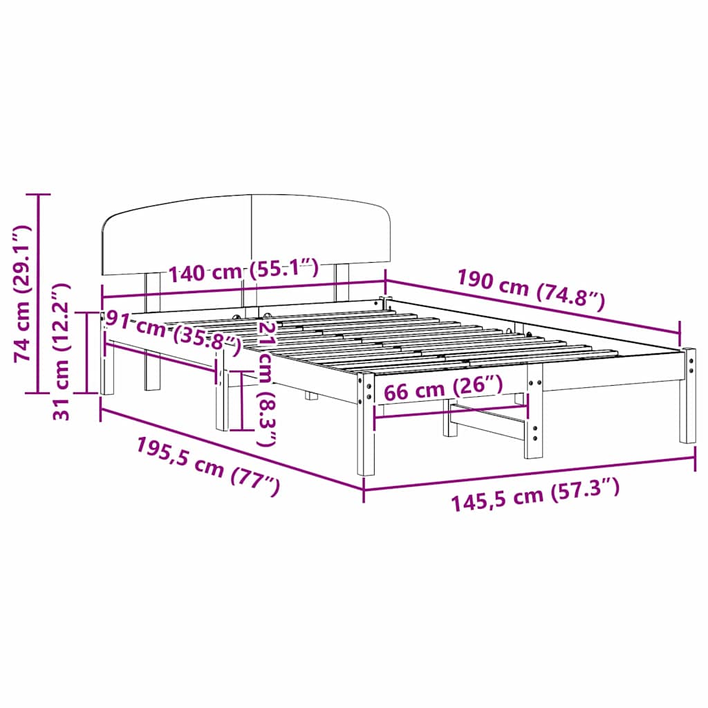 Bed Frame with Headboard Wax Brown 140 x 190 cm Solid Pine Wood