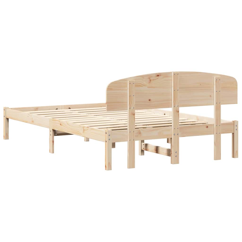 Bed Frame with Headboard Natural 135 x 190 cm Solid Pine Wood