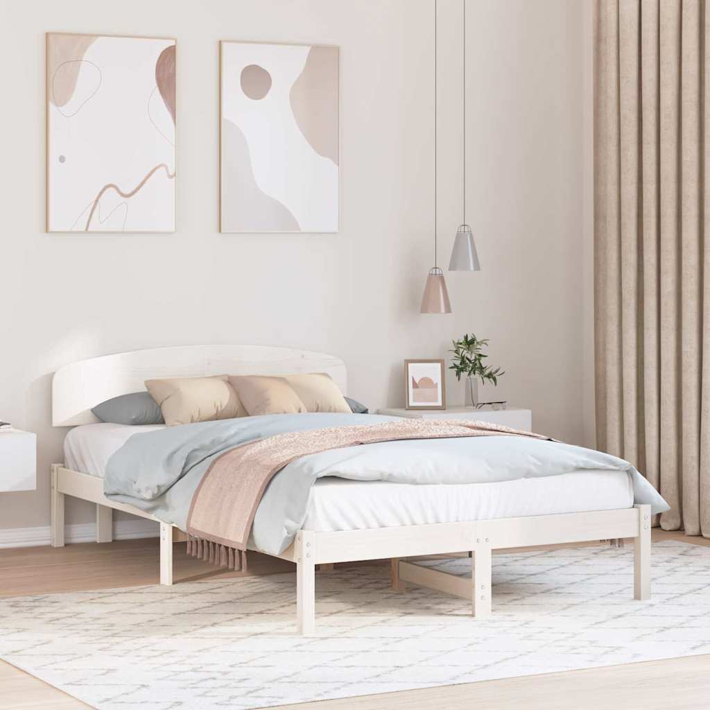 Bed Frame with Headboard White 135 x 190 cm Solid Pine Wood