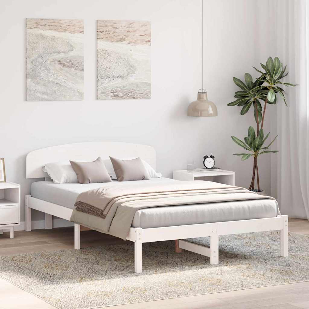 Bed Frame with Headboard White 135 x 190 cm Solid Pine Wood