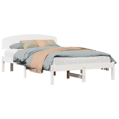 Bed Frame with Headboard White 135 x 190 cm Solid Pine Wood