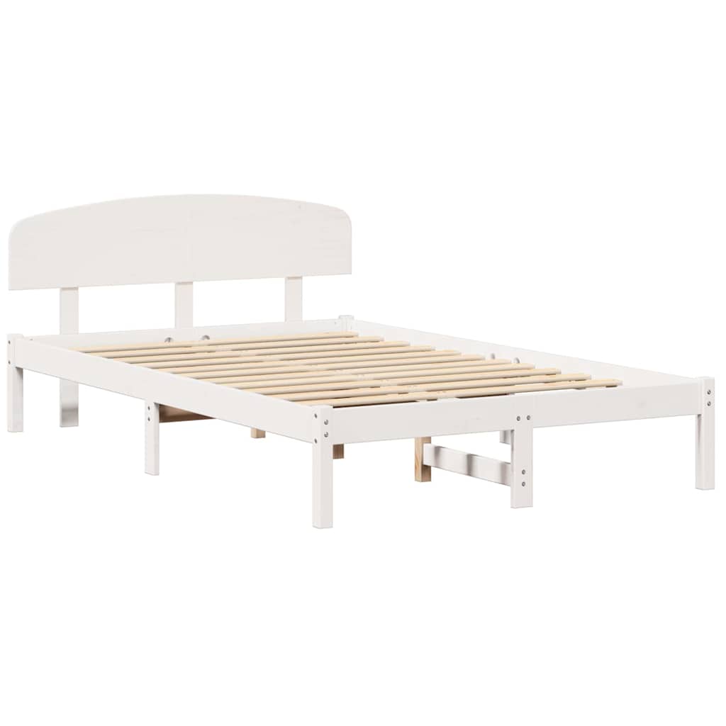 Bed Frame with Headboard White 135 x 190 cm Solid Pine Wood