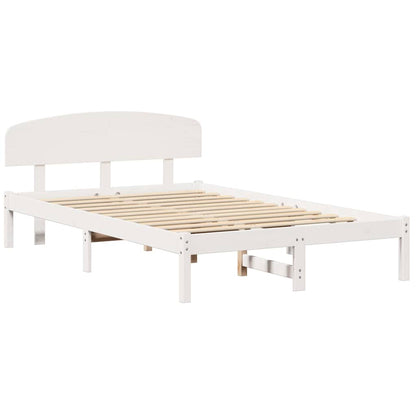 Bed Frame with Headboard White 135 x 190 cm Solid Pine Wood
