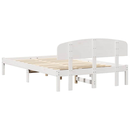 Bed Frame with Headboard White 135 x 190 cm Solid Pine Wood