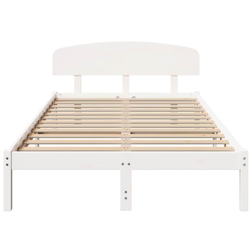 Bed Frame with Headboard White 135 x 190 cm Solid Pine Wood