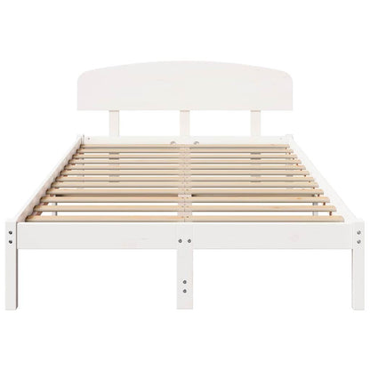 Bed Frame with Headboard White 135 x 190 cm Solid Pine Wood
