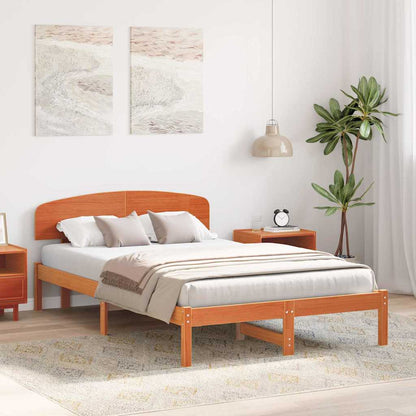 Bed Frame with Headboard Wax Brown 135 x 190 cm Solid Pine Wood