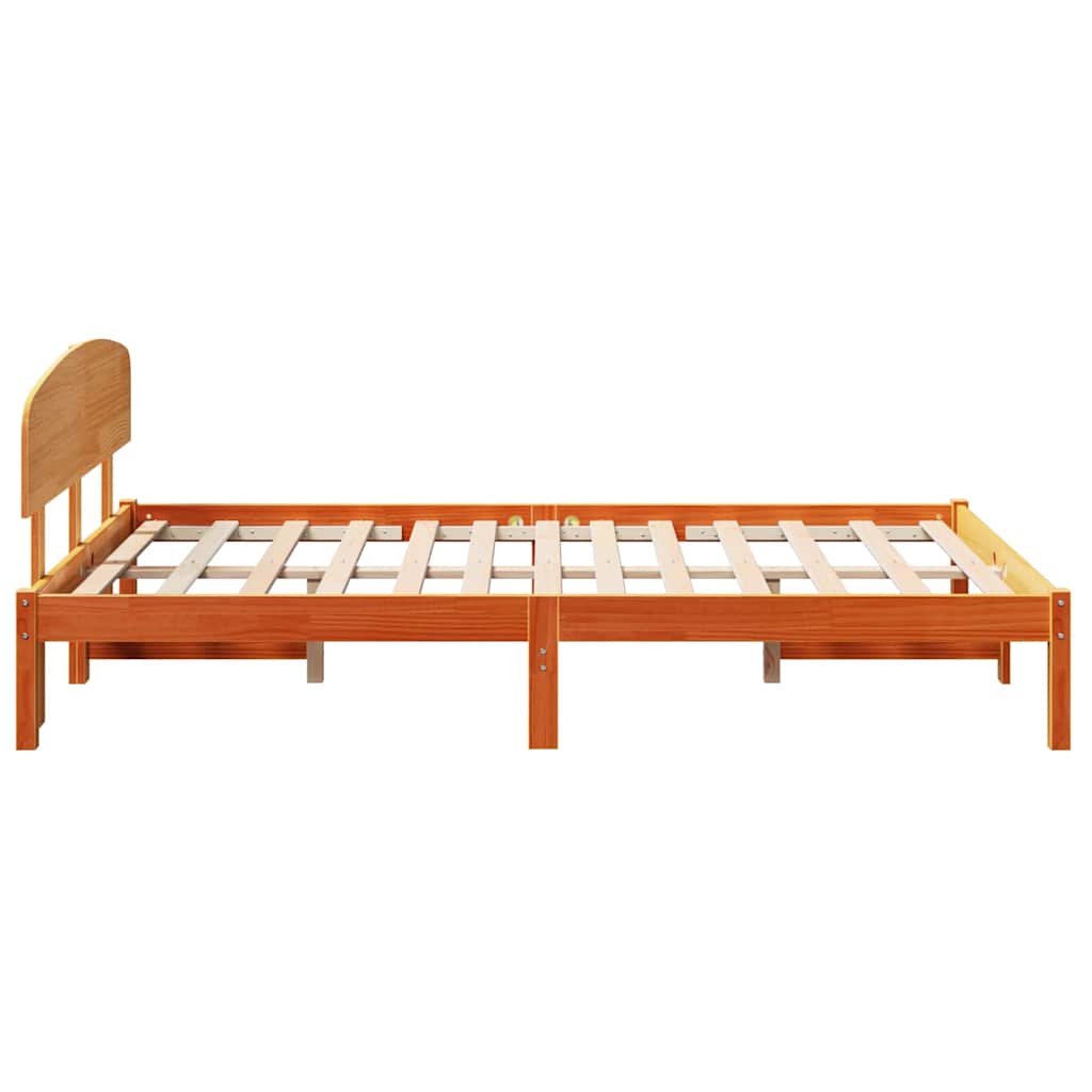 Bed Frame with Headboard Wax Brown 135 x 190 cm Solid Pine Wood