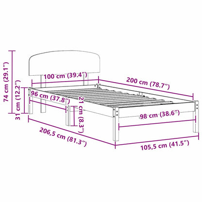 Bed Frame with Headboard White 100 x 200 cm Solid Pine Wood