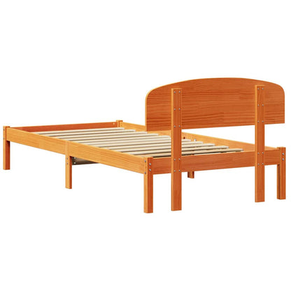 Bed Frame with Headboard Wax Brown 100 x 200 cm Solid Pine Wood