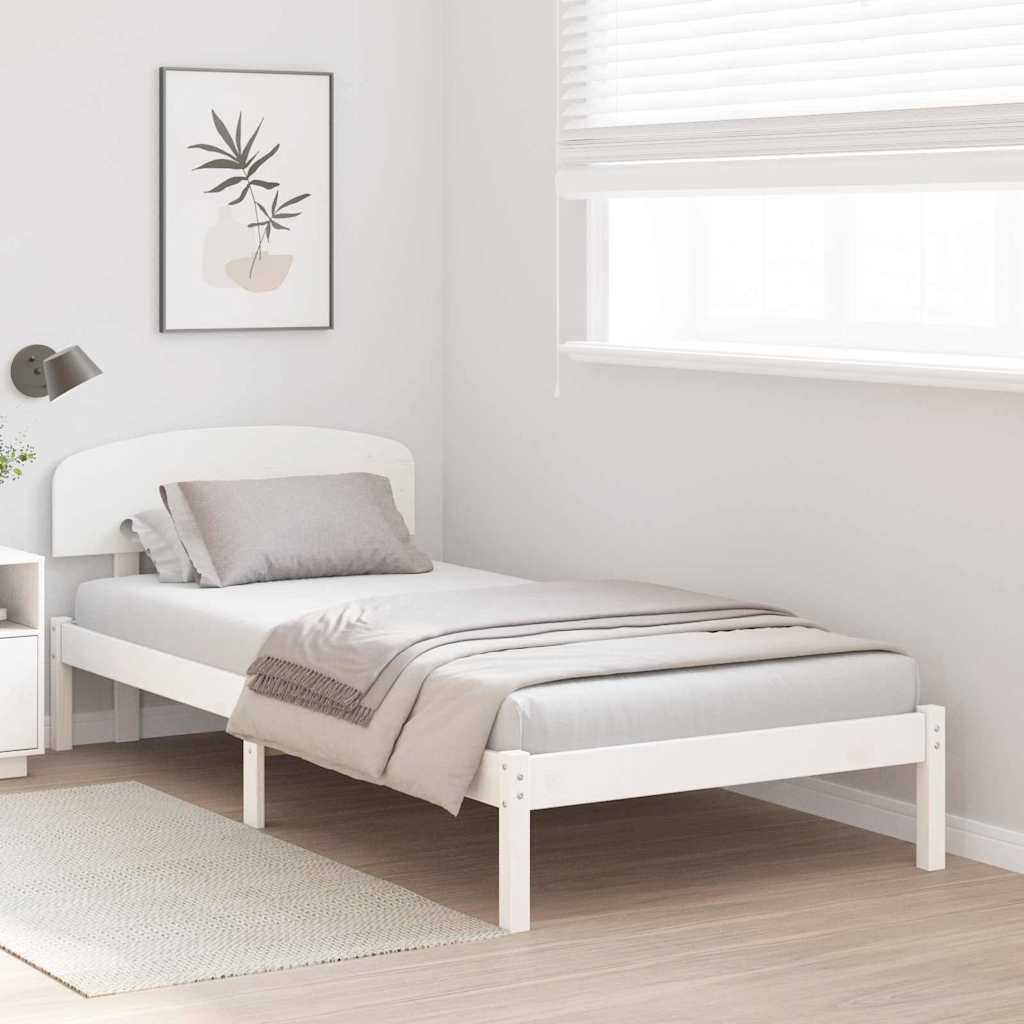 Bed Frame with Headboard White 90 x 200 cm Solid Pine Wood