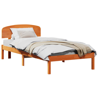 Bed Frame with Headboard Wax Brown 90 x 200 cm Solid Pine Wood