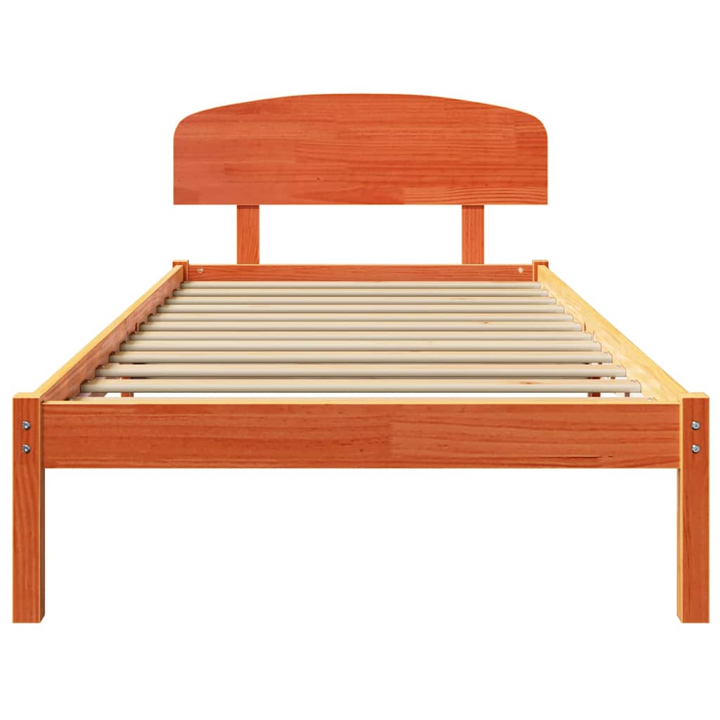 Bed Frame with Headboard Wax Brown 90 x 200 cm Solid Pine Wood
