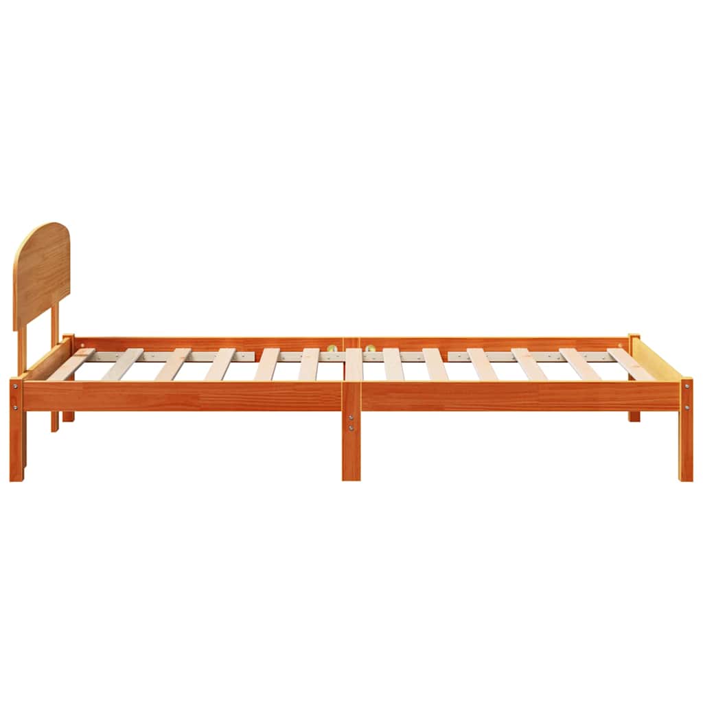 Bed Frame with Headboard Wax Brown 90 x 200 cm Solid Pine Wood