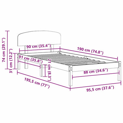 Bed Frame with Headboard White 90 x 190 cm Solid Pine Wood