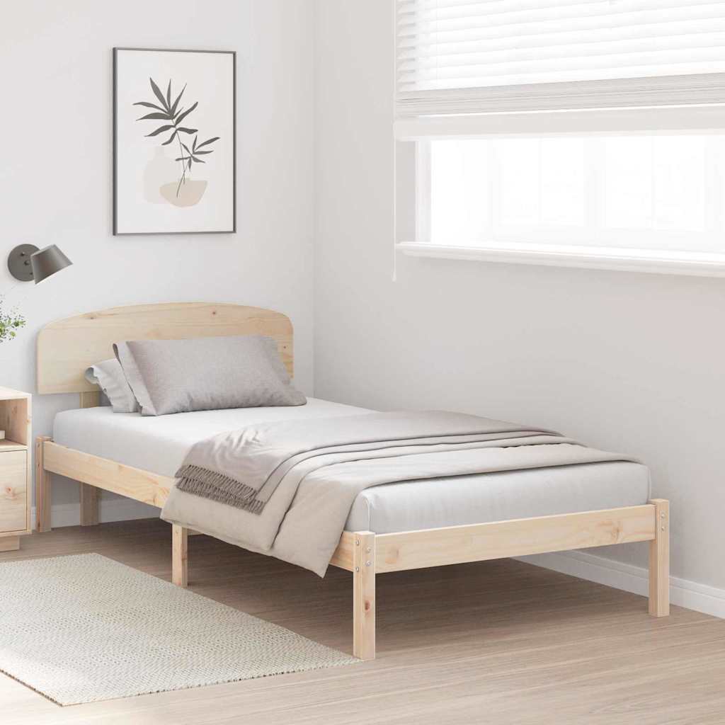 Bed Frame with Headboard Natural 75 x 190 cm Solid Pine Wood