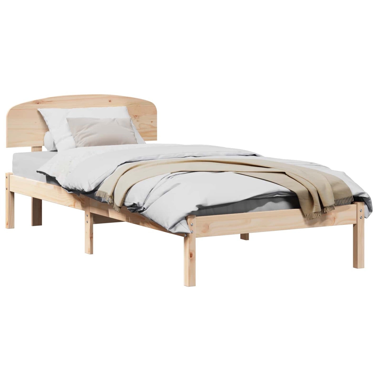 Bed Frame with Headboard Natural 75 x 190 cm Solid Pine Wood