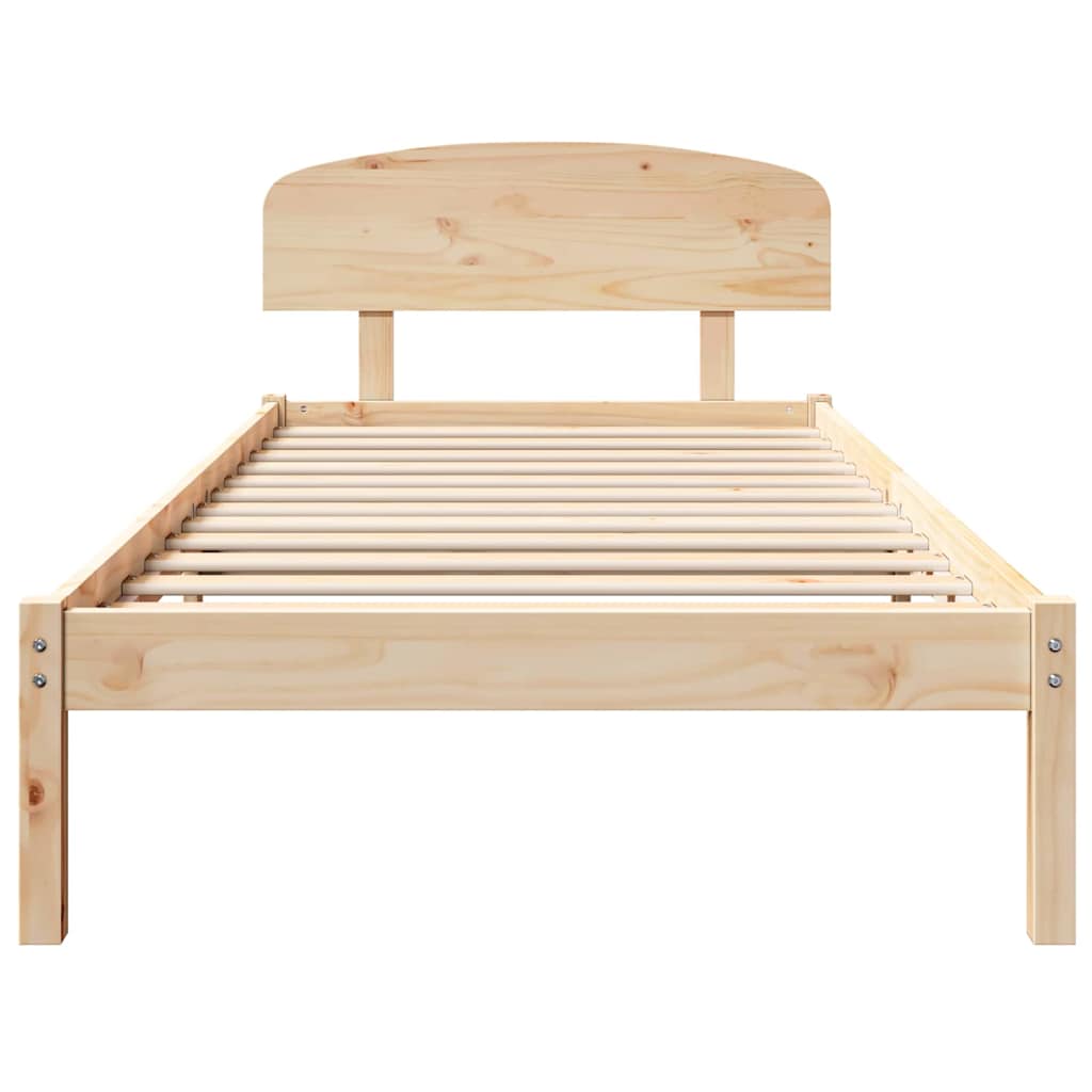 Bed Frame with Headboard Natural 75 x 190 cm Solid Pine Wood