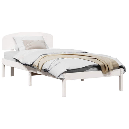 Bed Frame with Headboard White 75 x 190 cm Solid Pine Wood