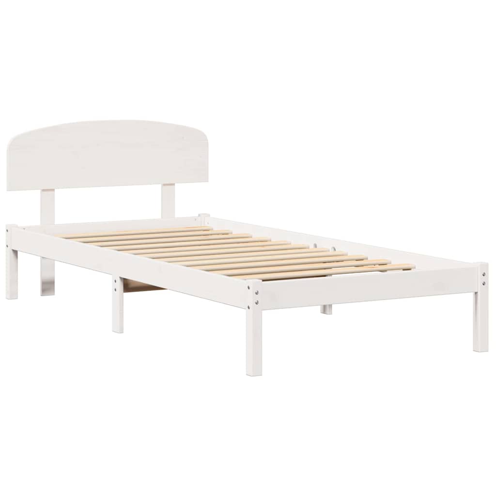 Bed Frame with Headboard White 75 x 190 cm Solid Pine Wood