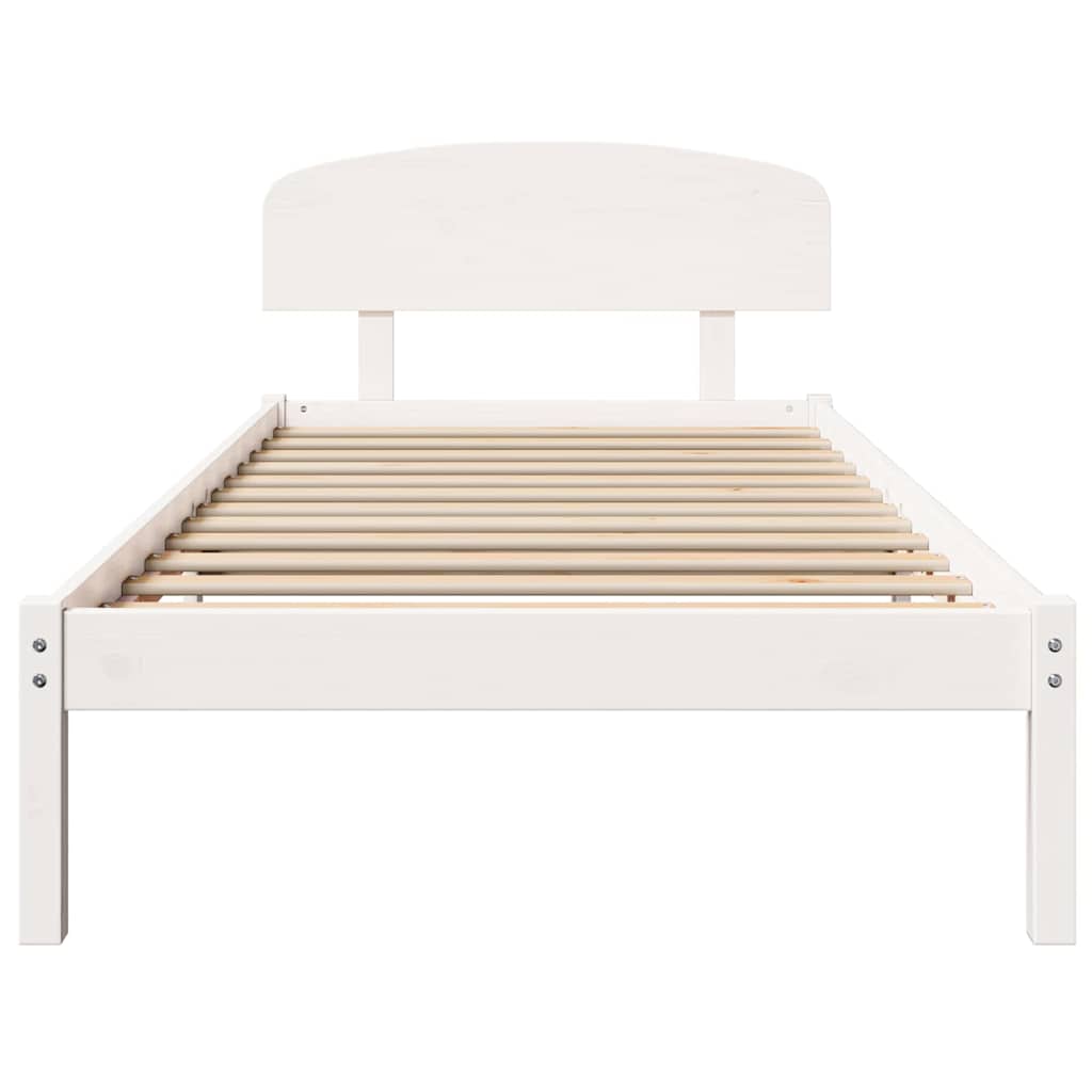 Bed Frame with Headboard White 75 x 190 cm Solid Pine Wood