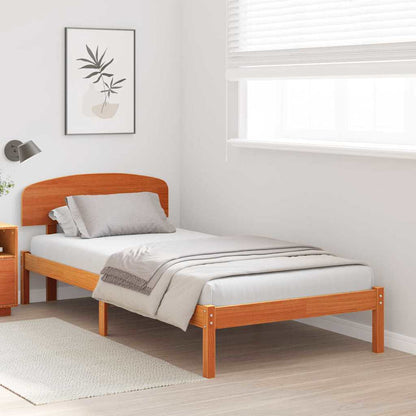 Bed Frame with Headboard Wax Brown 75 x 190 cm Solid Pine Wood