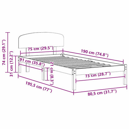 Bed Frame with Headboard Wax Brown 75 x 190 cm Solid Pine Wood