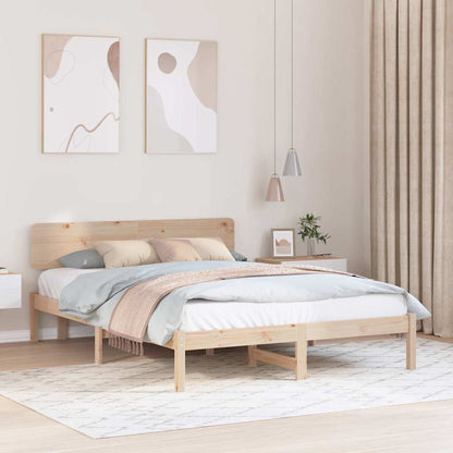 Bed Frame with Headboard Natural 200 x 200 cm Solid Pine Wood