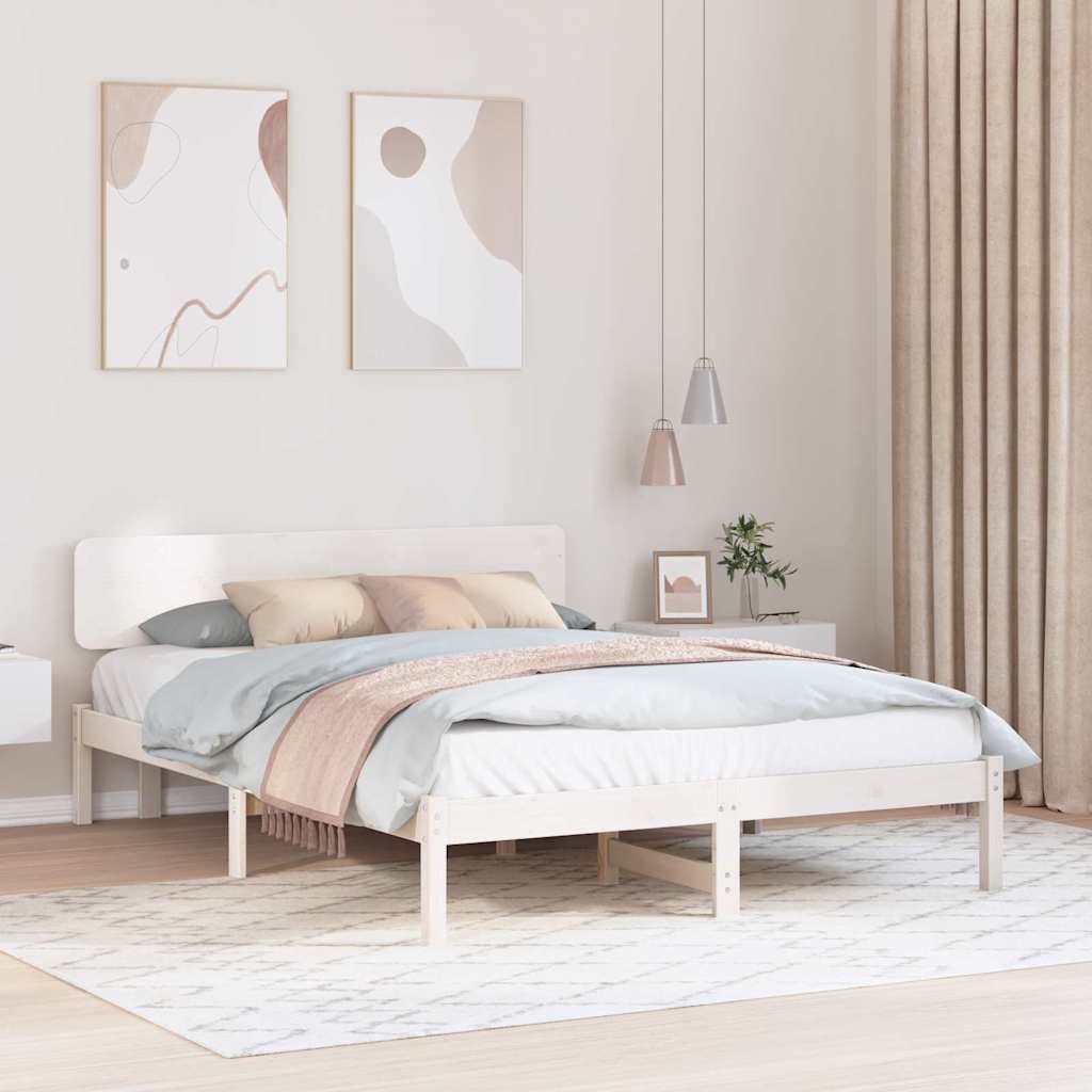 Bed Frame with Headboard White 200 x 200 cm Solid Pine Wood