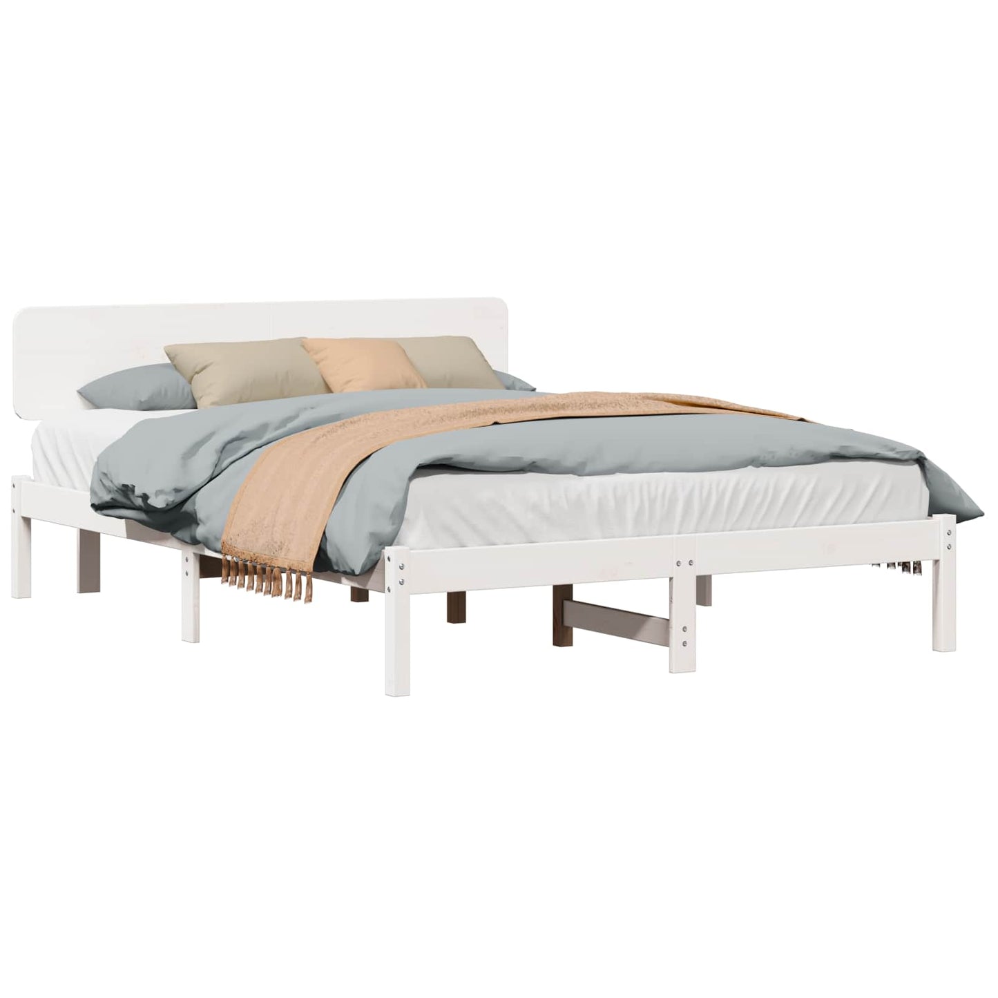 Bed Frame with Headboard White 200 x 200 cm Solid Pine Wood
