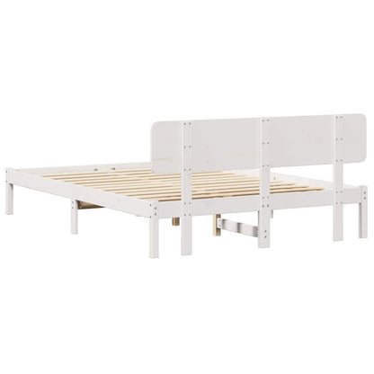 Bed Frame with Headboard White 200 x 200 cm Solid Pine Wood