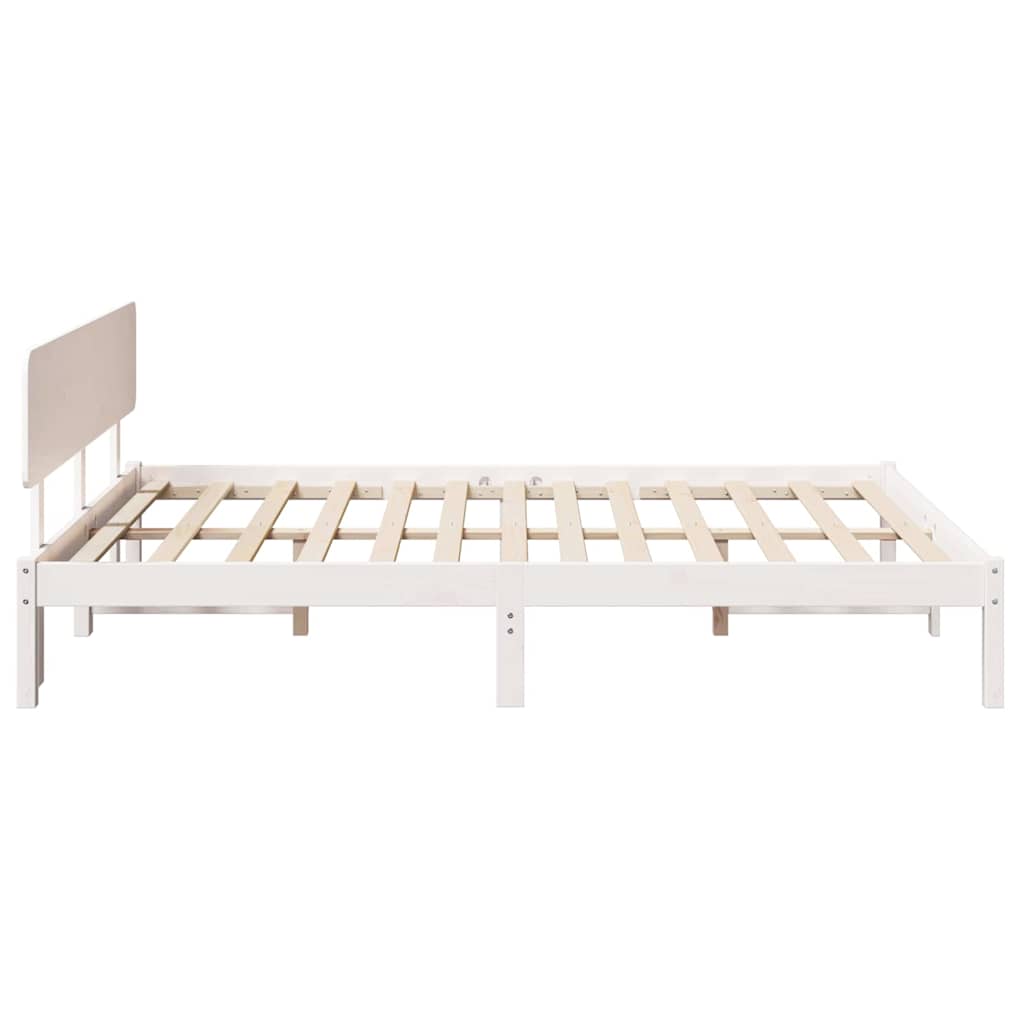 Bed Frame with Headboard White 200 x 200 cm Solid Pine Wood